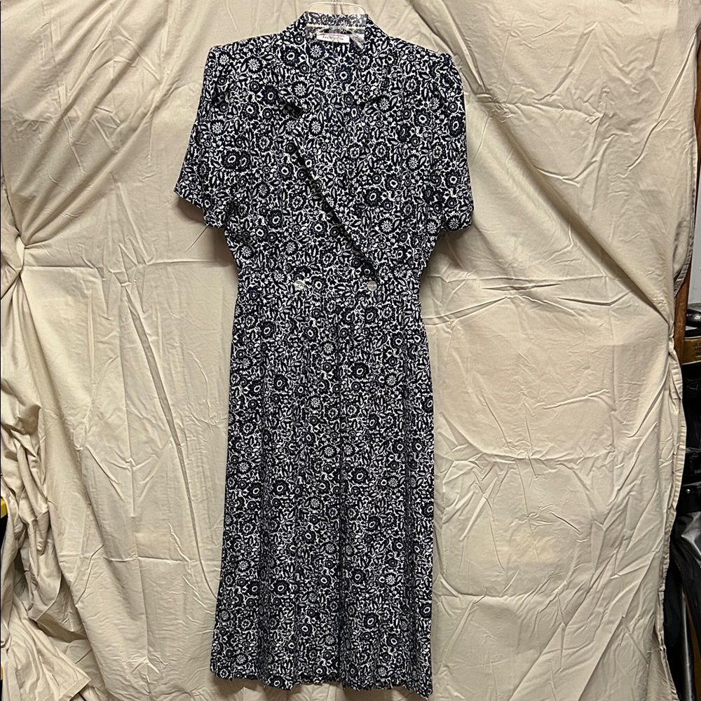 Talbots Navy and White Floral Midi Dress